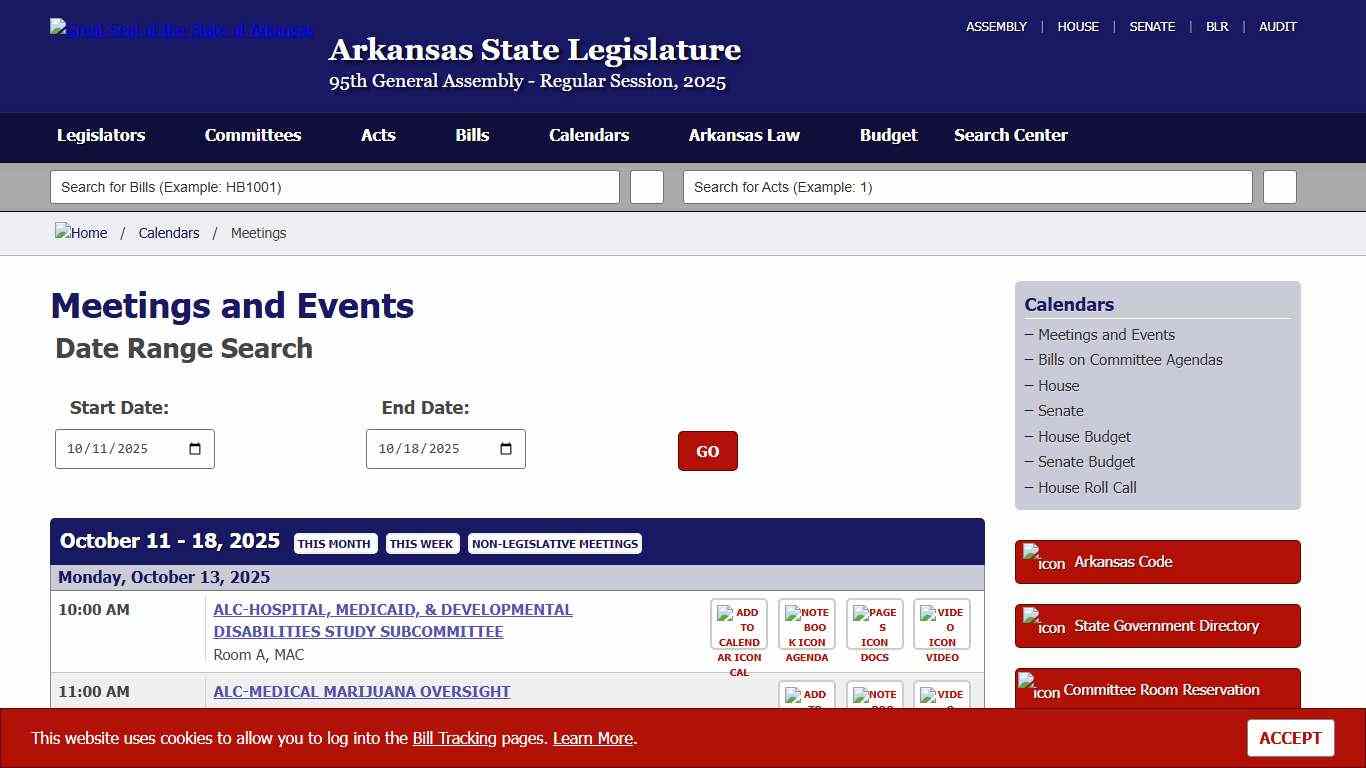 Meetings and Events - Arkansas State Legislature